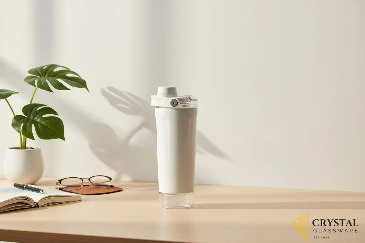 Stainless steel protein shaker bottle with a powder storage compartment at the base